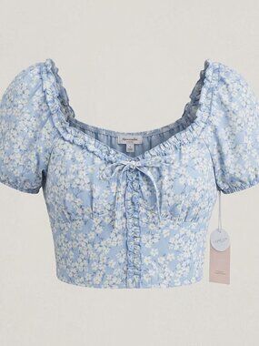 NWT Blashe Los Angeles Floral Puff-Sleeve Crop Top Smocked Back Size Small NEW